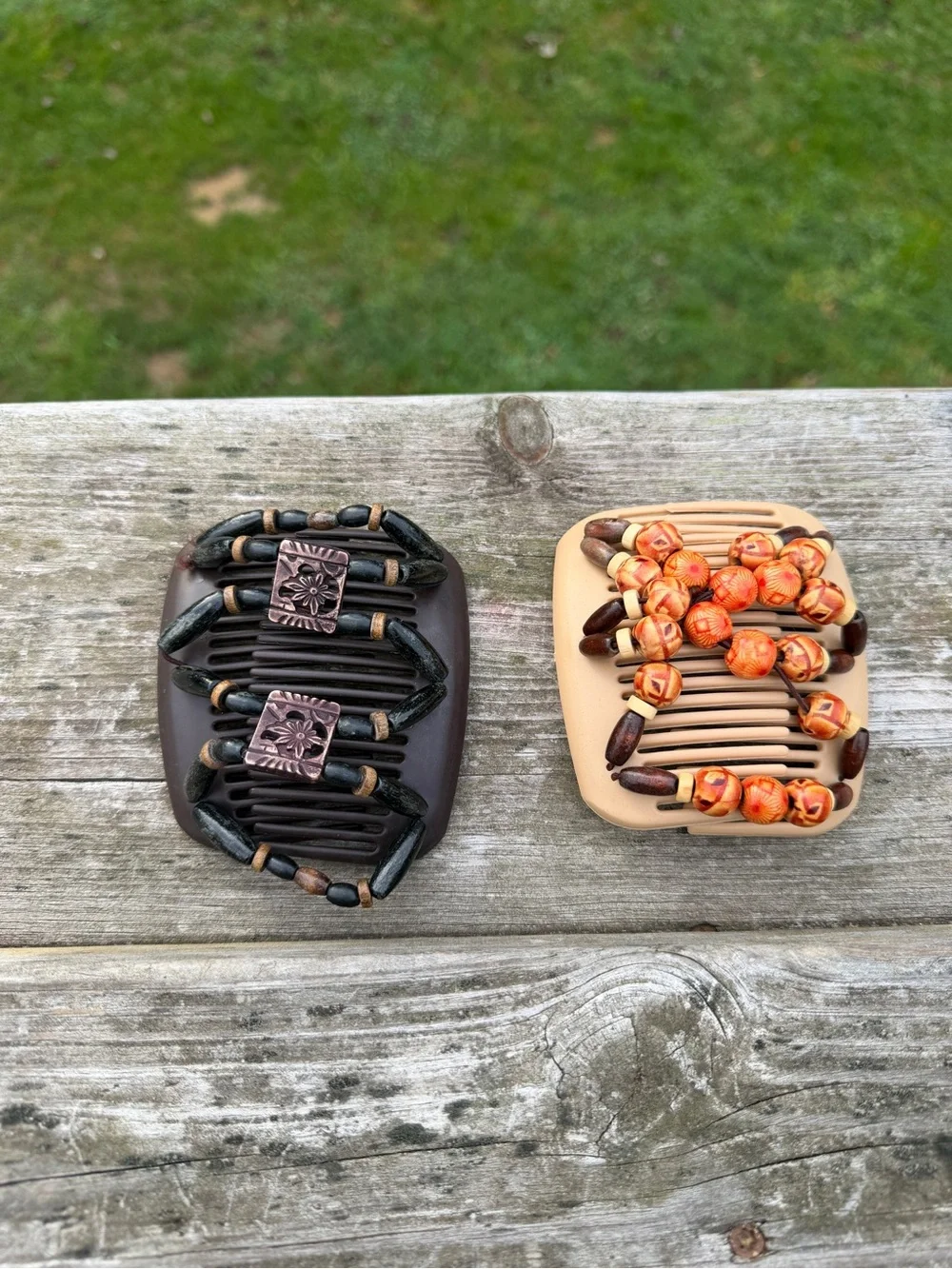 Set of 2 African Butterfly Hair Combs |Beaded Stretch Hair Clips